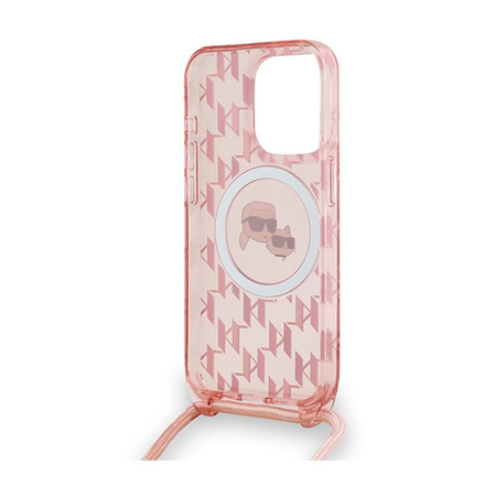 Karl Lagerfeld IML Crossbody Monogram Karl & Choupette Head MagSafe - iPhone 15 Pro tok (rózsaszín)