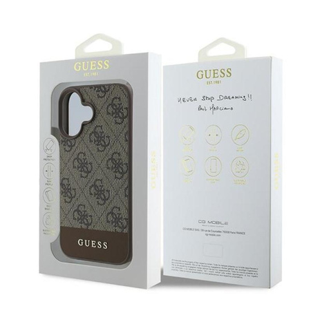 Guess 4G Bottom Stripe - pouzdro pro iPhone 16 Plus (hnědé)