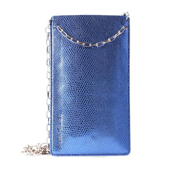 PURO GLAM Chain - Universal smartphone case with 2 card slots w/gold chain XL (blue)