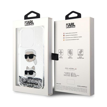 Karl Lagerfeld Liquid Glitter Karl & Choupette Heads - Coque iPhone 14 Pro (argent)