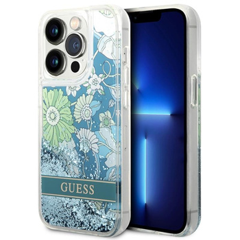 Guess Liquid Glitter Flower – Etui iPhone 14 Pro Max (zielony)