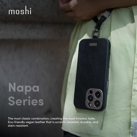 Moshi Napa MagSafe - Ledertasche für iPhone 15 Pro (Woodsmoke Brown)