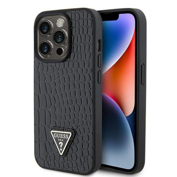 Guess Croco Triangle Metal Logo - pouzdro pro iPhone 15 Pro (černé)