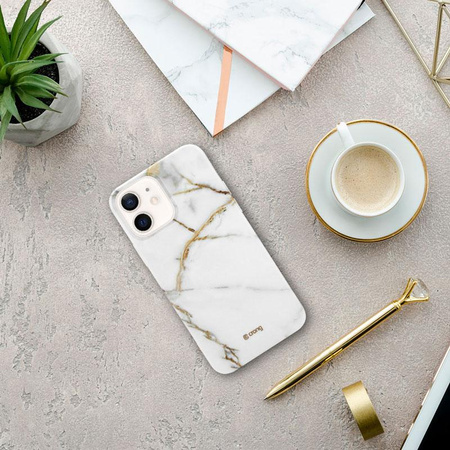 Crong Marble Case - Etui iPhone 12 Mini (biały)