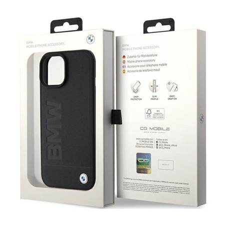 BMW Leder Hot Stamp - iPhone 15 Plus Tasche (schwarz)