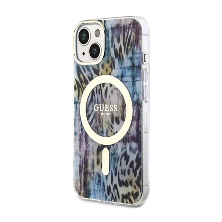Guess Leopard MagSafe - Coque iPhone 14 (Bleu)