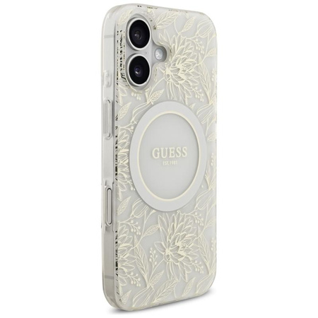 Guess IML Flowers Electro Pearl Strap MagSafe - Hülle iPhone 17 (weiß)