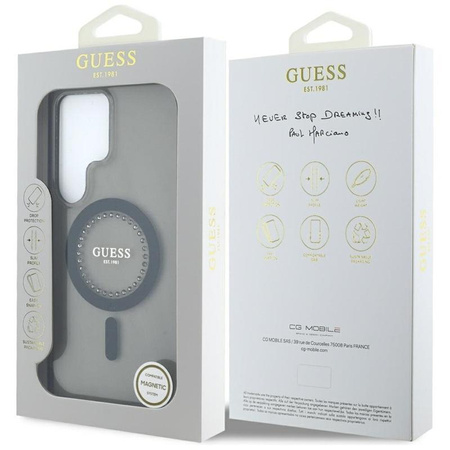 Guess Strasszos nyomtatott klasszikus logó MagSafe - tok Samsung Galaxy S25 Ultra (fekete)