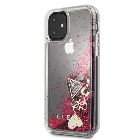 Guess Liquid Glitter Hearts - iPhone 11 Hülle (Himbeere)