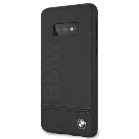 BMW Signature Logo Imprint Case - Skórzane etui Samsung Galaxy S10e z wytłaczanym logo BMW (czarny)