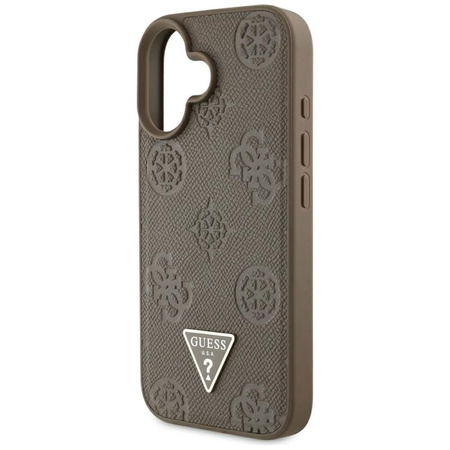 Guess szemcsés Hot Stamp Peony Triangle Logo MagSafe - iPhone 16 tok (barna)