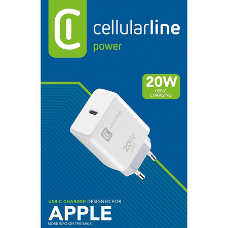 Cellularline - USB-C Power Delivery 20W-os hálózati töltő (Apple-hoz tervezve) (fehér)