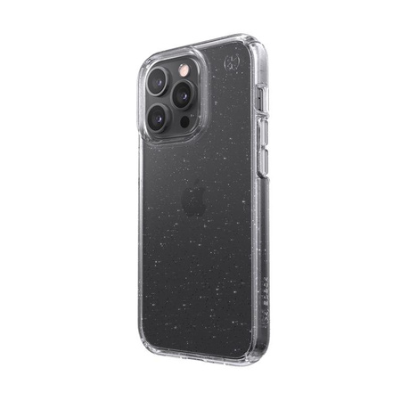 Speck Presidio Perfect-Clear avec paillettes - Coque pour iPhone 13 Pro avec revêtement MICROBAN (transparent/paillettes platine)