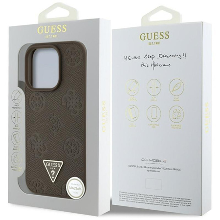 Guess Grainé Hot Stamp Peony Triangle Logo MagSafe - Coque pour iPhone 16 Pro (marron)
