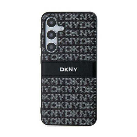 DKNY bőr mono csíkos és fém logóval - Samsung Galaxy S24+ tok (fekete)