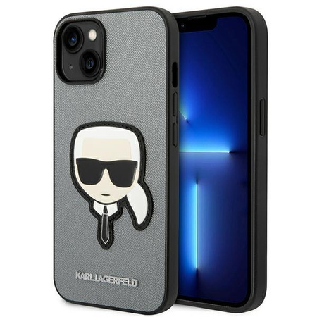 Karl Lagerfeld Saffiano Karl Head Patch Case - Coque pour iPhone 14 Plus (argent)