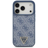 Guess Leather 4G Triangle Strass MagSafe - Hülle iPhone 17 Pro (Blau)