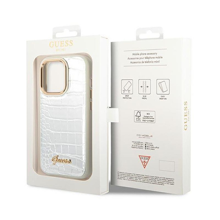 Guess Croco Collection - iPhone 14 Pro tok (ezüst)