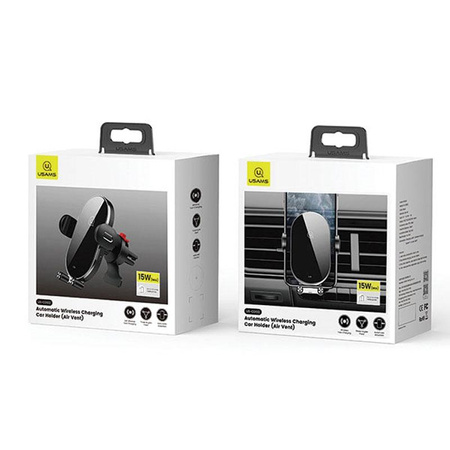 USAMS US-CD132 - Car holder with 15W wireless charging (Black)