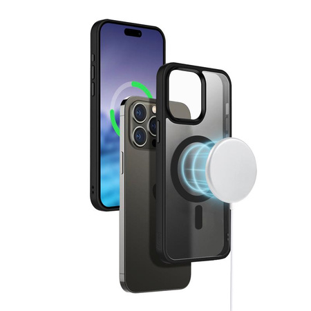 Crong Hybrid Frost MAG Cover - Custodia MagSafe per iPhone 15 (Nero)