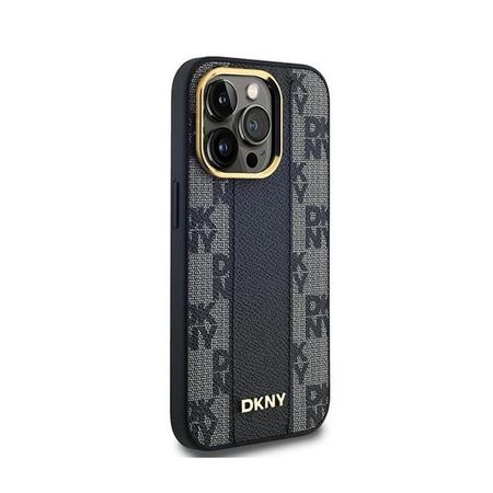 DKNY Leather Checkered Mono Pattern MagSafe - Pouzdro pro iPhone 14 Pro (Černá)