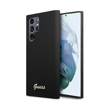 Guess Szilikon Script Metal Logo - Samsung Galaxy S22 Ultra tok (fekete)