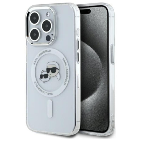 Karl Lagerfeld IML Metal Karl & Choupette Head MagSafe - pouzdro pro iPhone 15 Pro Max (bílé)