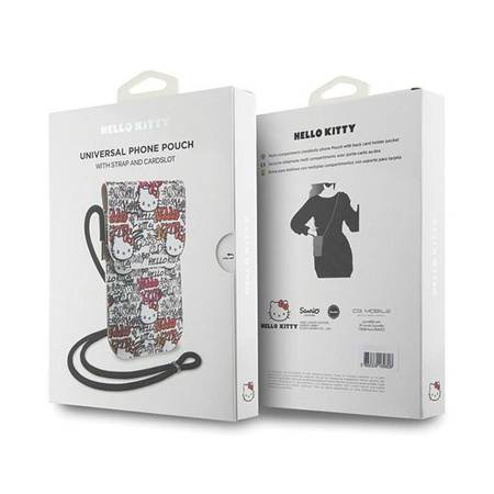 Hello Kitty Bőr címkék Graffiti zsinór - Crossbody telefontáska (bézs)