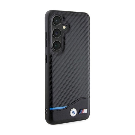 BMW Leder Carbon Blue Line - Tasche für Samsung Galaxy S24 (schwarz)