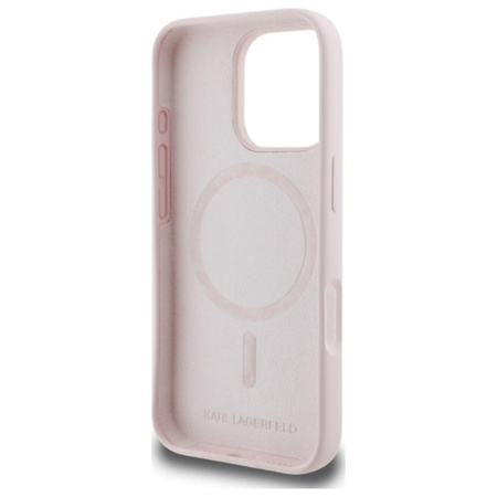 Karl Lagerfeld Silikon Double Heads Print MagSafe – Hülle für iPhone 16 Pro (rosa)