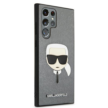 Karl Lagerfeld Saffiano Ikonik Karl`s Head - Etui Samsung Galaxy S22 Ultra (srebrny)