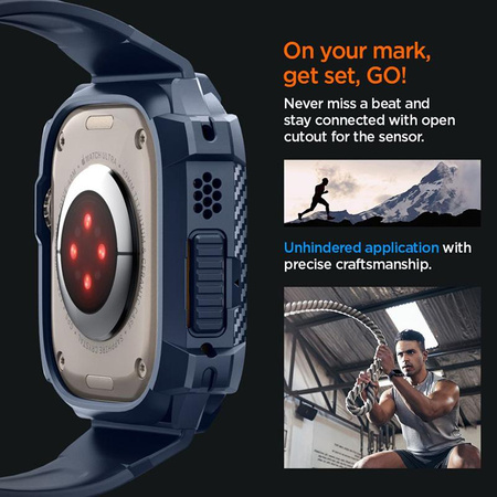 Spigen Rugged Armor Pro - Bracelet avec étui pour Apple Watch Ultra 49 mm (Bleu marine)