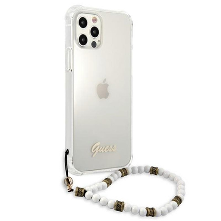 Guess White Pearl Strap - Coque iPhone 12 / iPhone 12 Pro (Transparent)