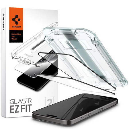 Spigen GLAS.TR EZ FIT FC - Verre trempé pour iPhone 15 Pro 2 pces (Cadre noir)