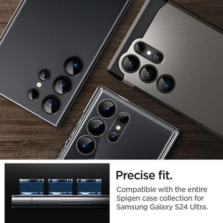 Spigen Optik Pro GLAS.TR EZ Fit Camera Protector 2-Pack - Szkło ochronne na obiektyw do Samsung Galaxy S24 Ultra (2 szt) (Czarny)