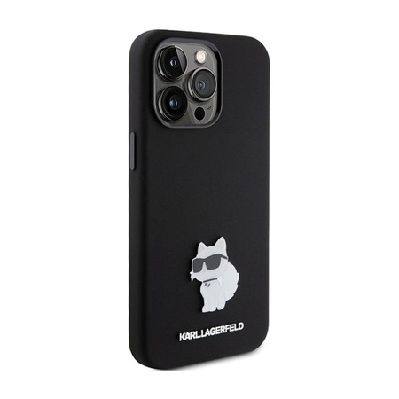 Karl Lagerfeld Silikon Choupette Metall Pin - iPhone 15 Pro Tasche (schwarz)