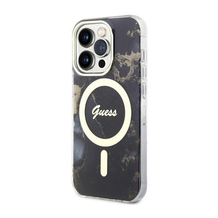 Guess Golden Marble MagSafe - Coque pour iPhone 14 Pro Max (Noir)