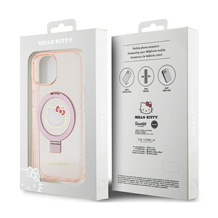 Hello Kitty Ring Stand Glitter Electrop Logo MagSafe - iPhone 15 / 14 / 13 case (pink)