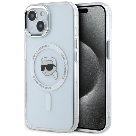 Karl Lagerfeld IML Metal Karl Head MagSafe - Hülle für iPhone 15 (weiß)