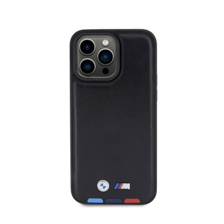 Kožené pouzdro BMW Hot Stamp Tricolor - iPhone 15 Pro Max (černé)