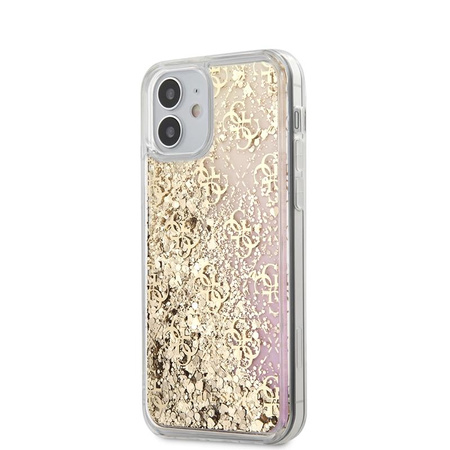 Guess 4G Liquid Glitter - Coque pour iPhone 12 Mini (Or/Rose)