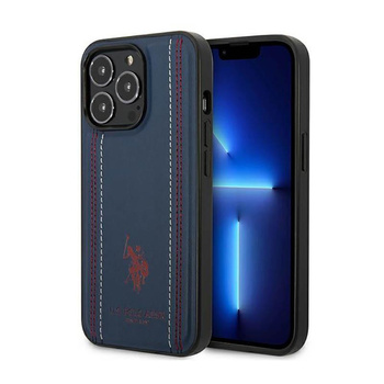 US Polo Assn Leather Stitch - Étui pour iPhone 14 Pro Max (bleu marine)