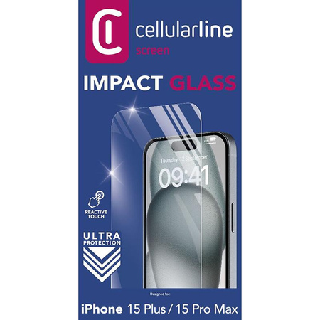 Cellularline Impact Glass - Toughened protective glass for iPhone 15 Plus / iPhone 15 Pro Max
