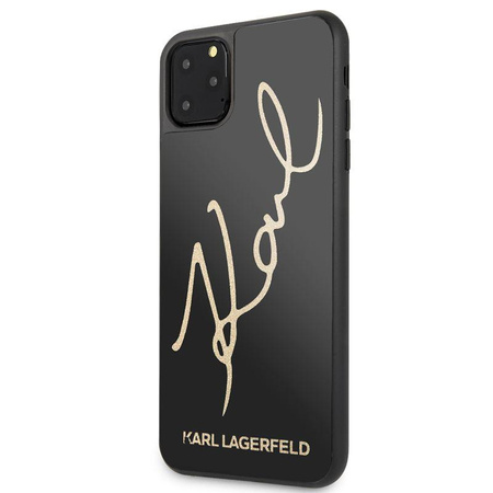 Karl Lagerfeld Double Layers Tempered Glass Glitter Signature Case - Coque pour iPhone 11 Pro Max (noir)