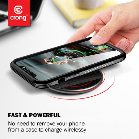 Crong PowerSpot Fast Wireless Charger - hliníková 15W bezdrátová nabíječka Qi USB-C s povrchovou úpravou z tvrzeného skla (stříbrnobílá)