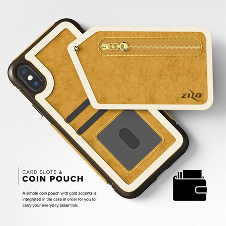 Zizo Nebula Wallet Case - kožené pouzdro na iPhone X s kapsami na karty + pouzdro na zip + 9H sklo na displej (světle hnědá/hnědá)