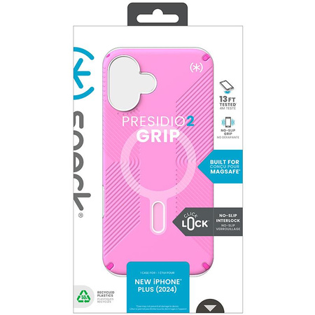 Speck Presidio2 Grip ClickLock & MagSafe - Coque pour iPhone 16 Plus (True Pink / Shocking Pink / White)