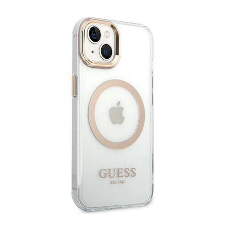Guess Metal Outline Magsafe - Coque pour iPhone 14 Plus (Transparent / Or)