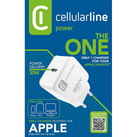 Cellularline The One - USB-C Power Delivery 30W mains charger (white)