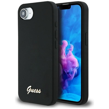Guess Silicone Script Metal Logo MagSafe - pouzdro pro iPhone 16e (černé)
